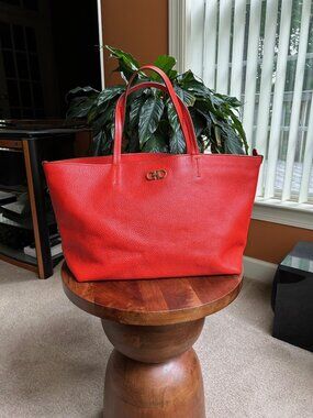 SALVATORE FERRAGAMO Calfskin Medium Tote, Deep Orange